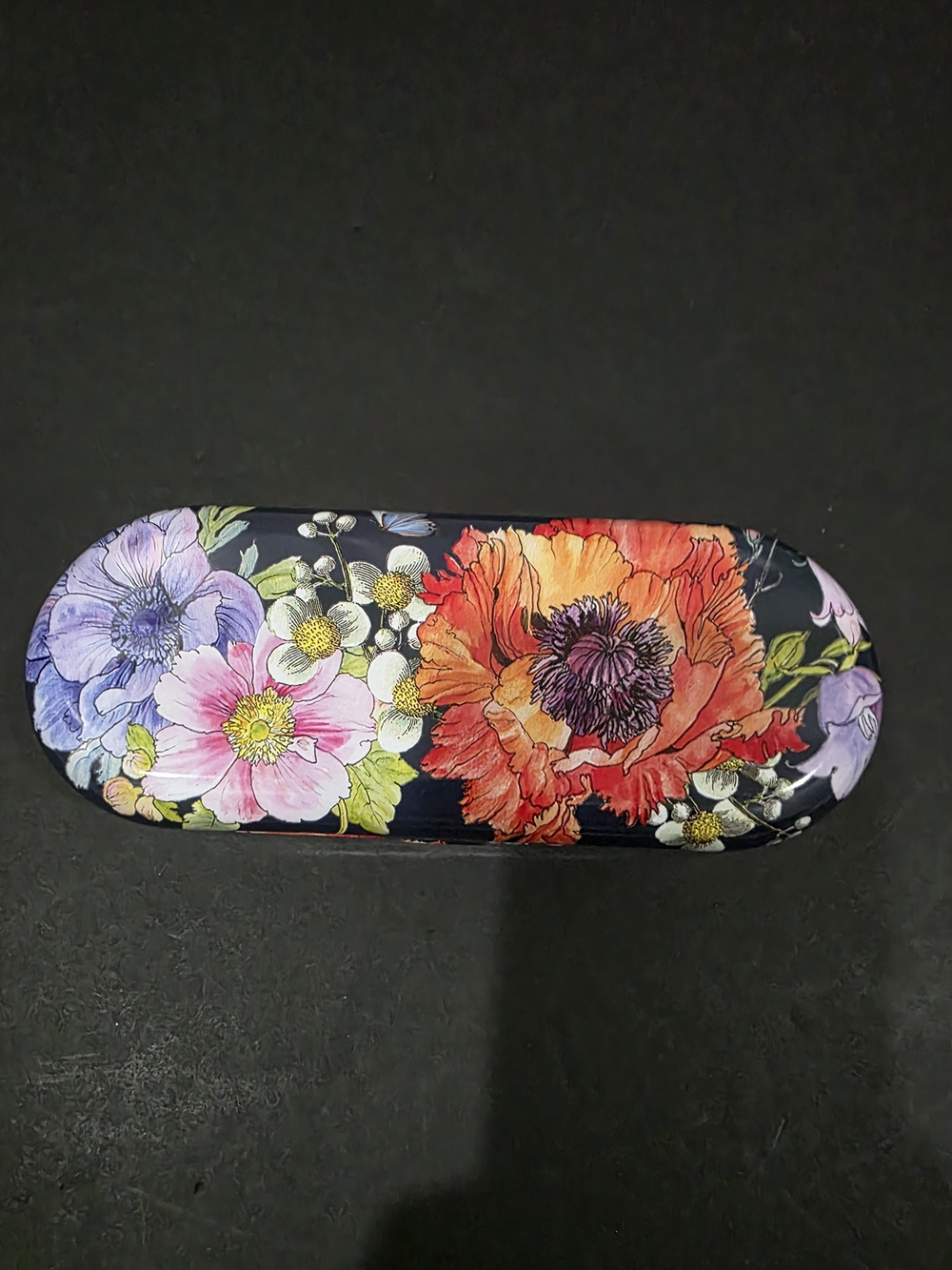 Bright Floral Brighton Metal/Hinged Eyeglass Case Navy, Red, Pink & Purple